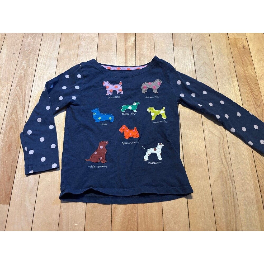Mini Boden y2k dog long sleeve shirt 3-4 appliqué  breeds corgi Dalmatian